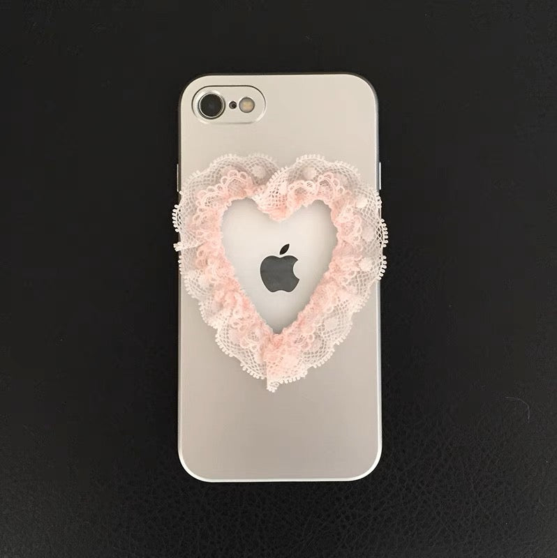 Symbol SUM.Pink Lace Love Hollow Silver Metallic Soft iPhone Case