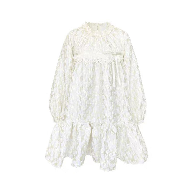 Narrator. Original Design Off-white Floral Lace Bow Loose Doll Dress