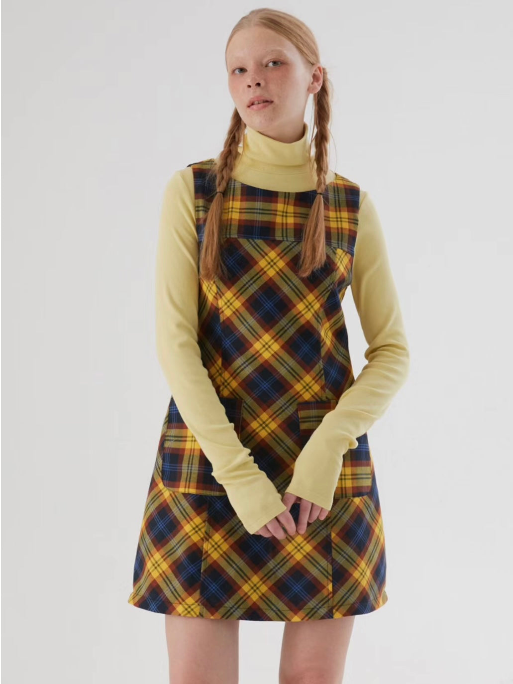 ffringe. Original Design Red Plaid Vest A-line Dress