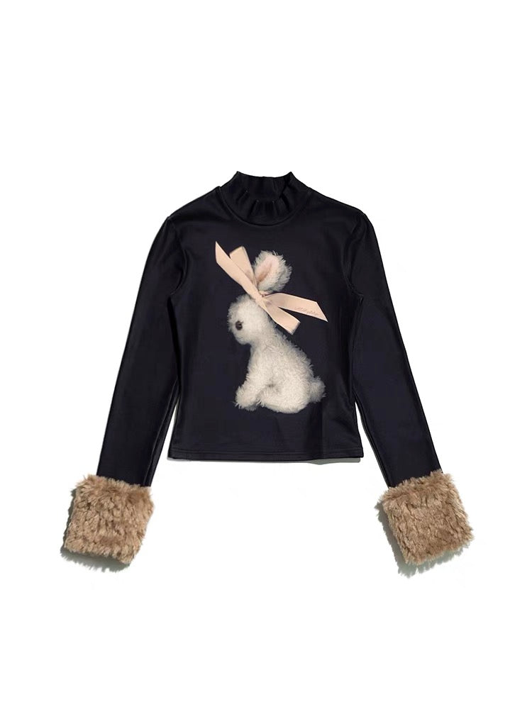 MOFgiftshop. Original Design Doll Rabbit Print Women's Bottoming Top