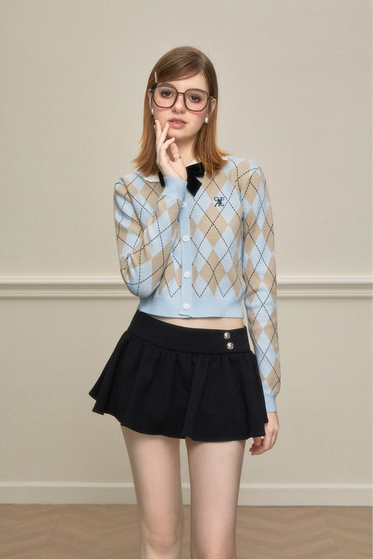 AYF. Original Design Diamond Plaid Bow Retro Sweater