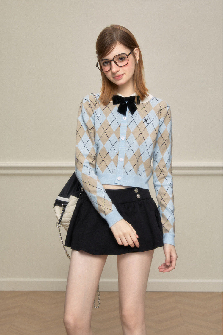 AYF. Original Design Diamond Plaid Bow Retro Sweater