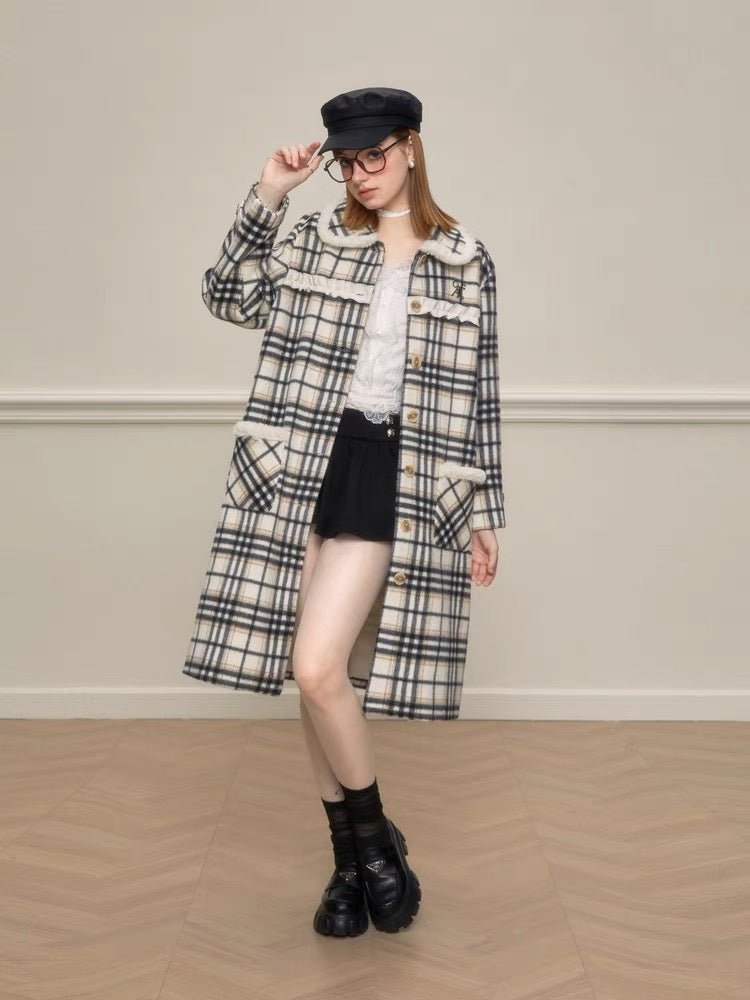 AYF. Original Design Plaid Wool Frill Coat