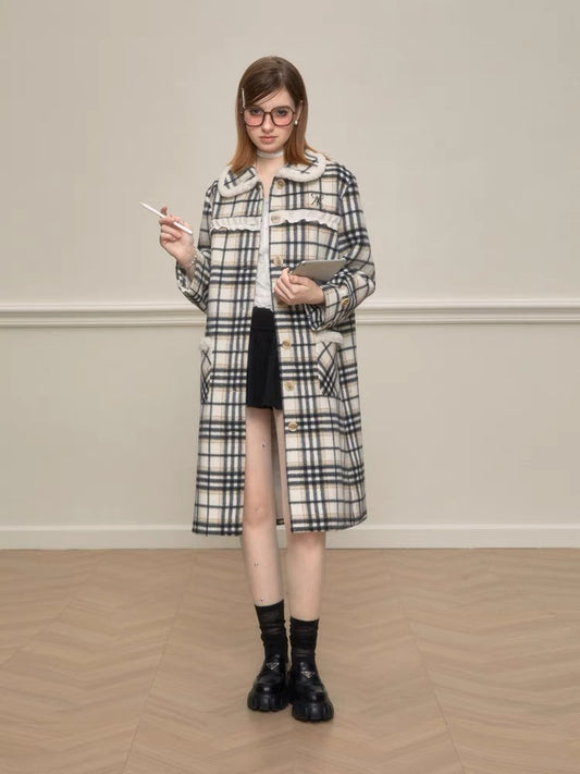 AYF. Original Design Plaid Wool Frill Coat