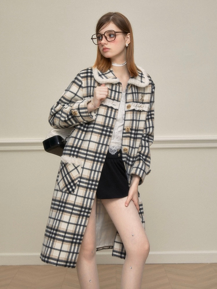 AYF. Original Design Plaid Wool Frill Coat