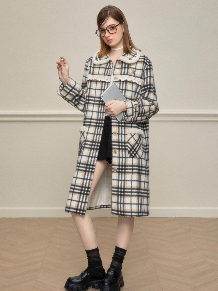 AYF. Original Design Plaid Wool Frill Coat