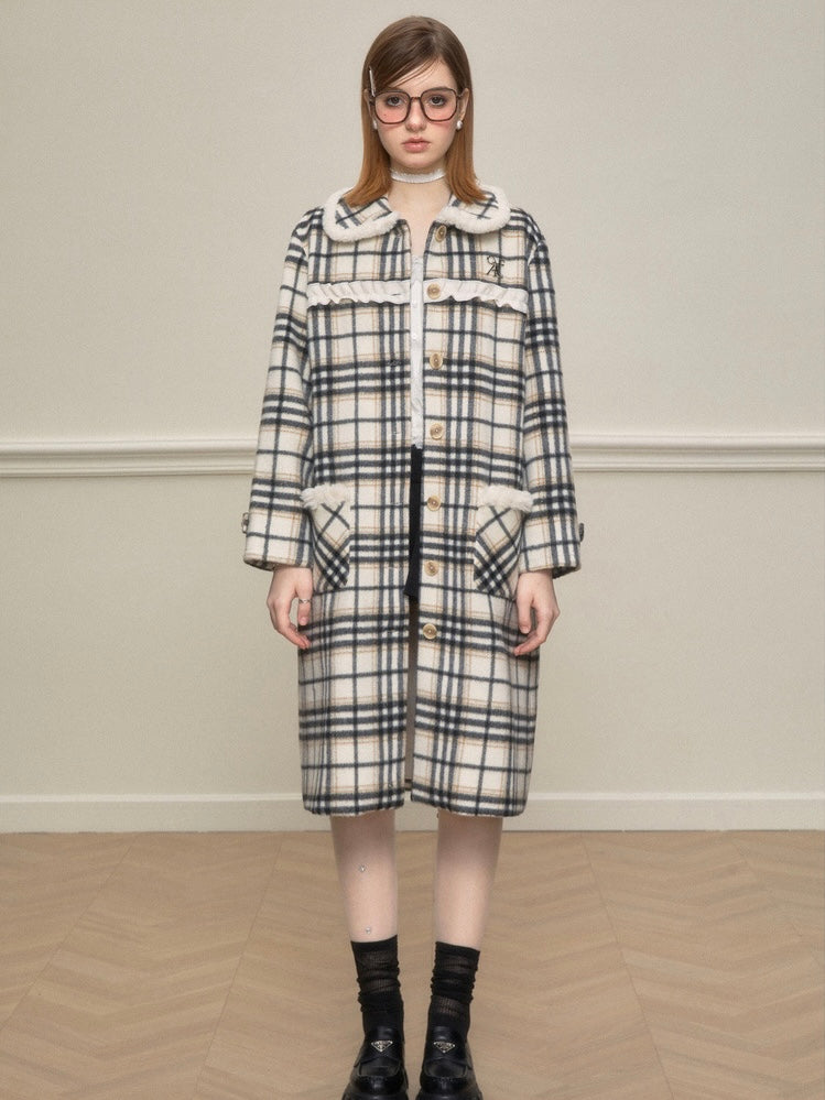 AYF. Original Design Plaid Wool Frill Coat
