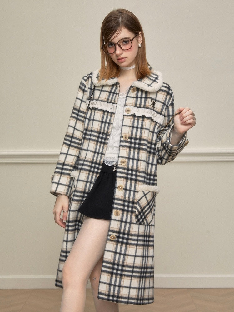 AYF. Original Design Plaid Wool Frill Coat