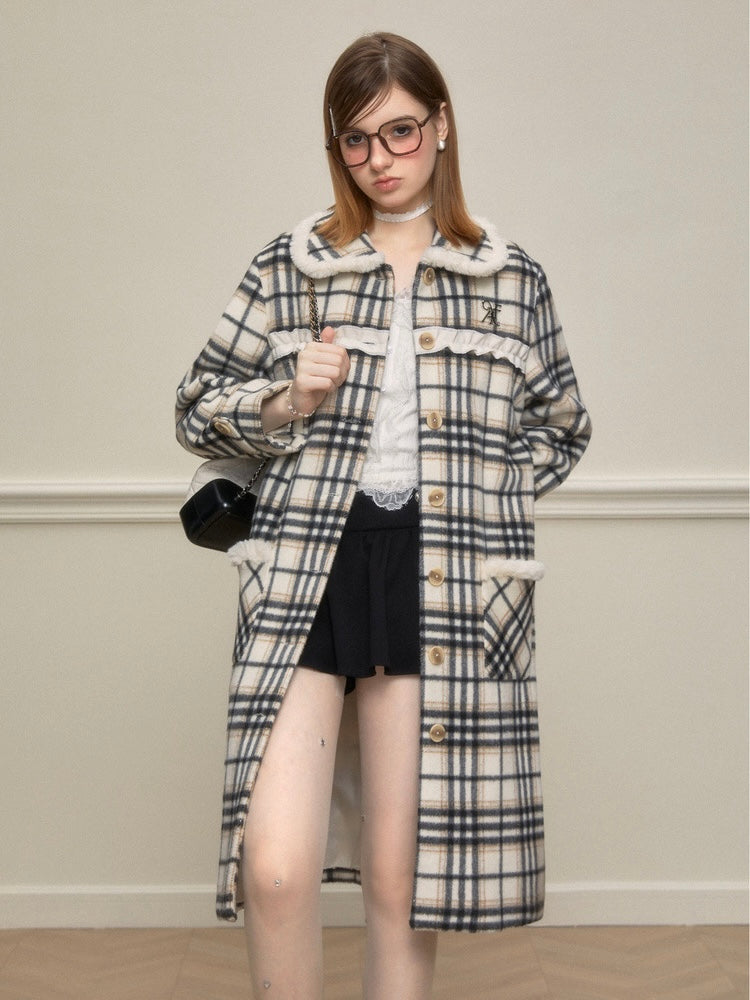 AYF. Original Design Plaid Wool Frill Coat