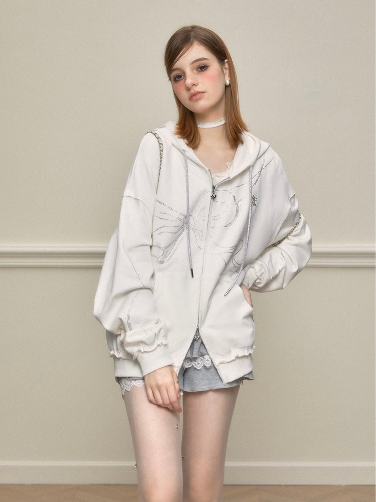 AYF. Original Design White Diamond Bow Sweatshirt