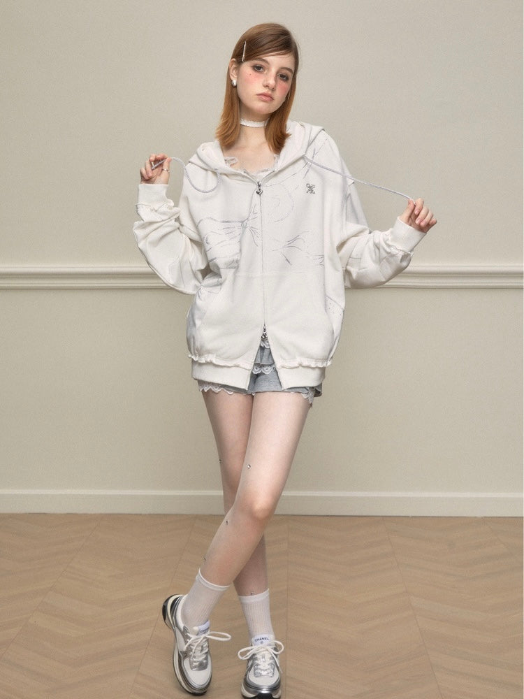 AYF. Original Design White Diamond Bow Sweatshirt