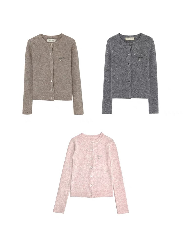 PER PEARL. Original Design Sparkly Sequin Slim Fit Cardigan Sweater