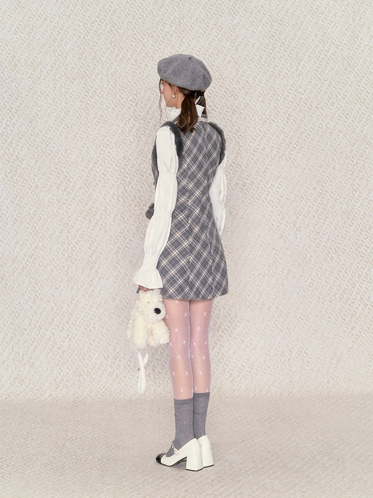 Underpass. Original Design Plaid Fluffy Round Neck High Waist Dress Winter