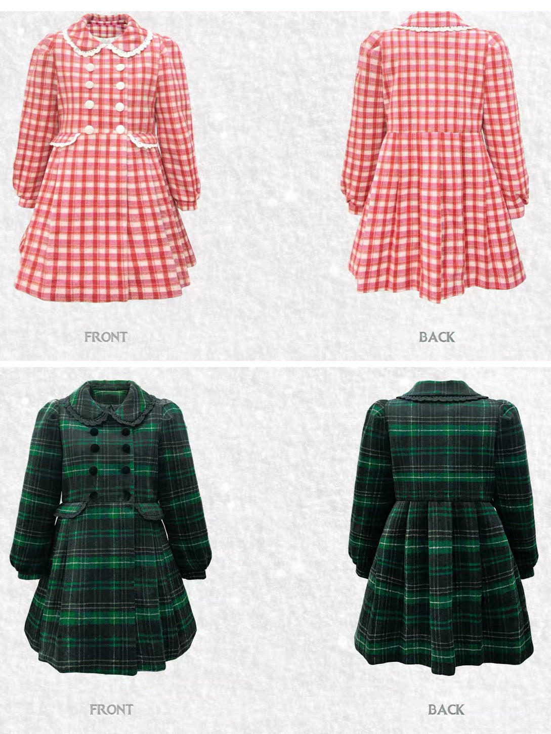 Narrator. Original Design Christmas Green Plaid Lace Wool Double-Breasted Coat