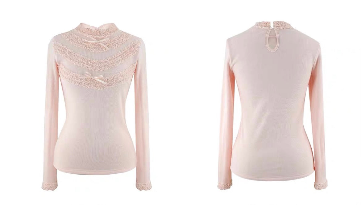 Mummy Cat. Girly Bow Lace Stretch Knit Top