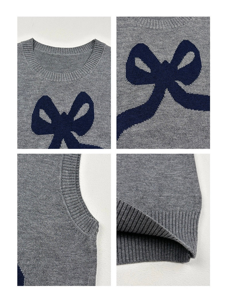 Ovins yang. Girly Sweet Bow knit Vest Sleeveless Top