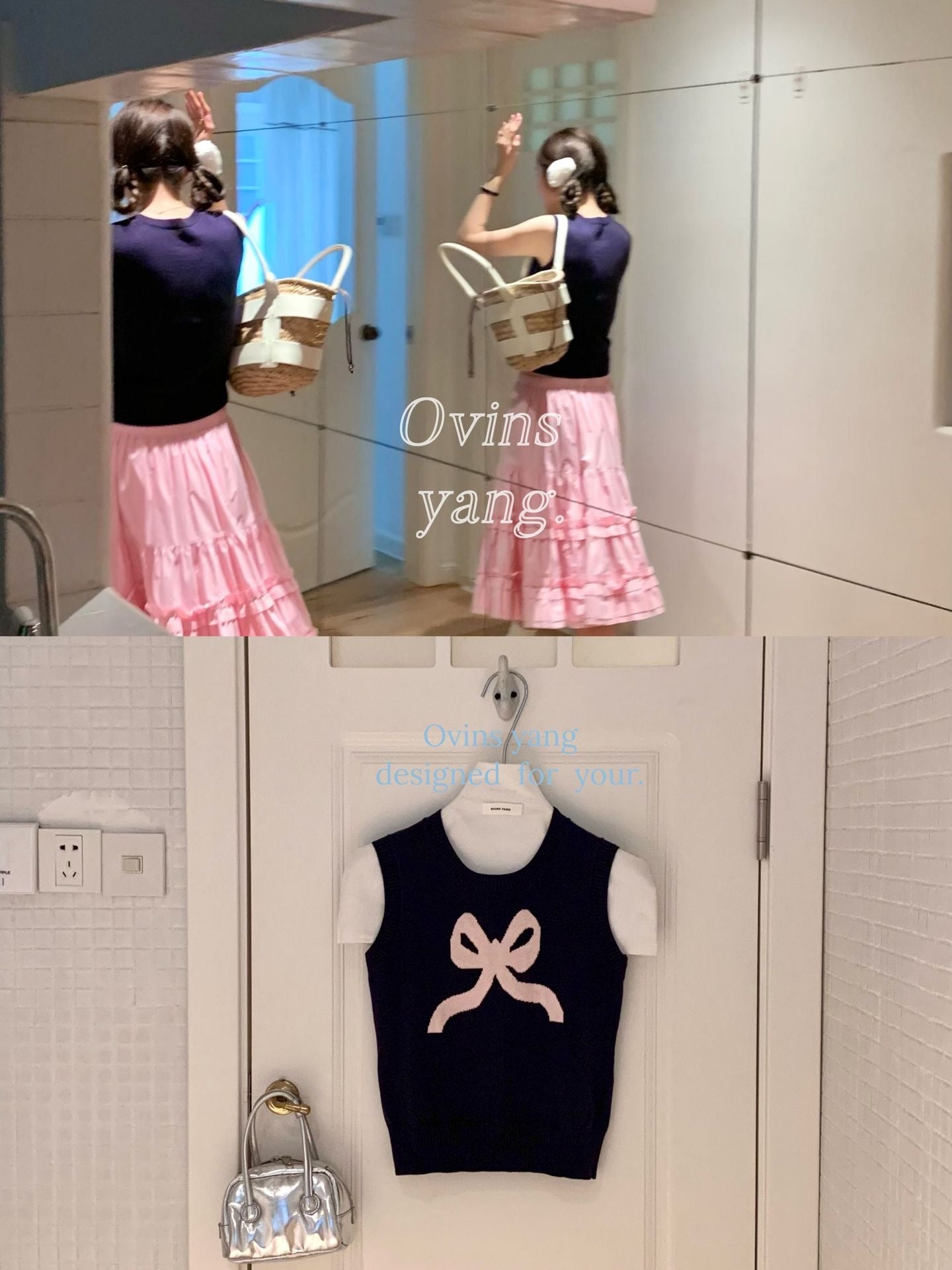 Ovins yang. Girly Sweet Bow knit Vest Sleeveless Top