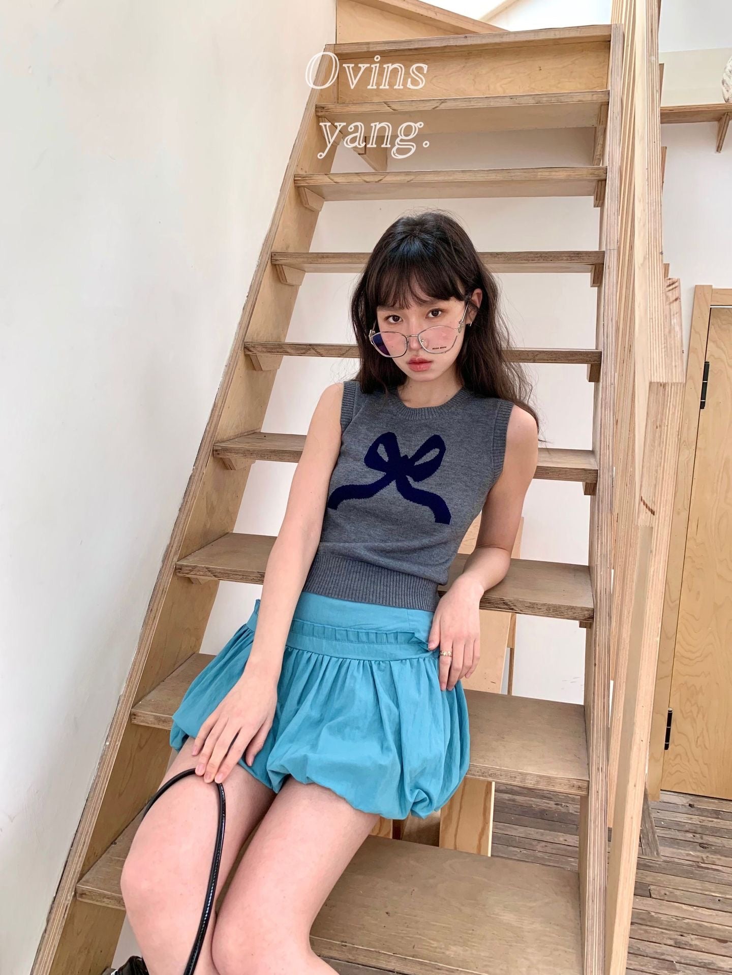 Ovins yang. Girly Sweet Bow knit Vest Sleeveless Top