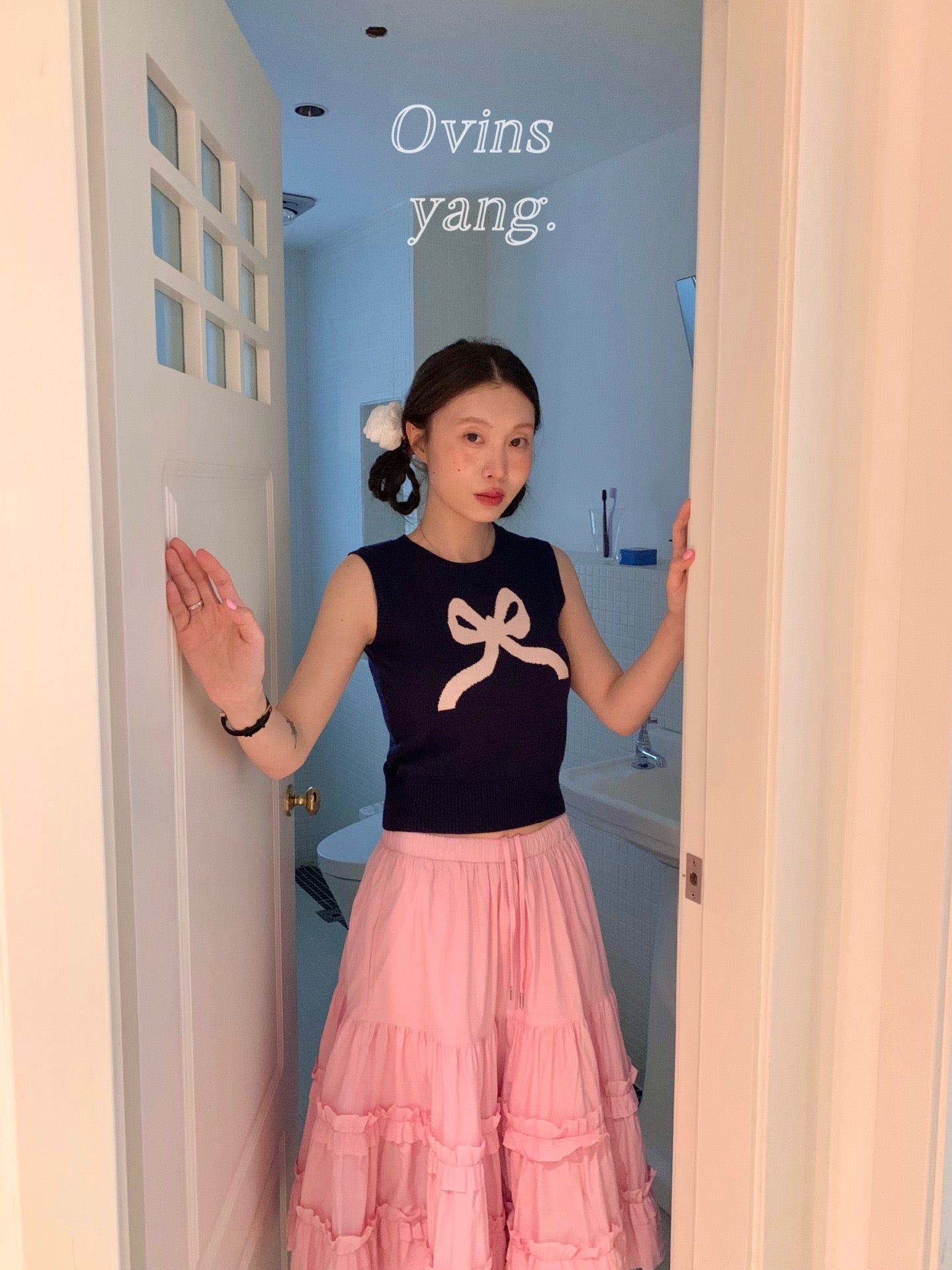 Ovins yang. Girly Sweet Bow knit Vest Sleeveless Top
