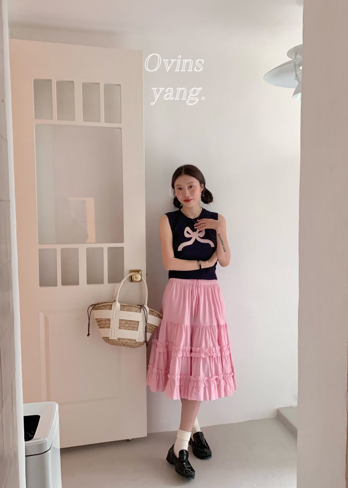 Ovins yang. Girly Sweet Bow knit Vest Sleeveless Top