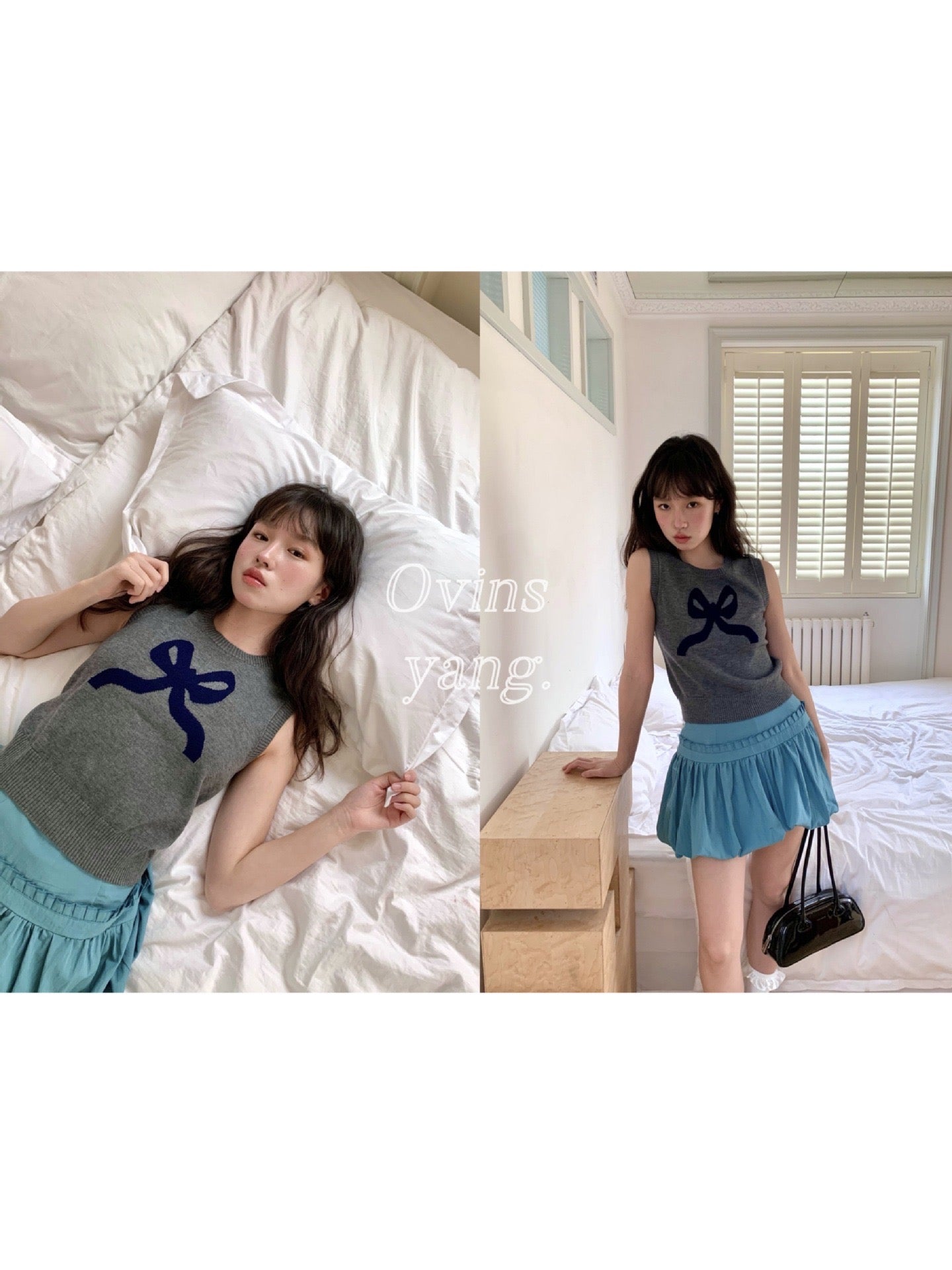 Ovins yang. Girly Sweet Bow knit Vest Sleeveless Top