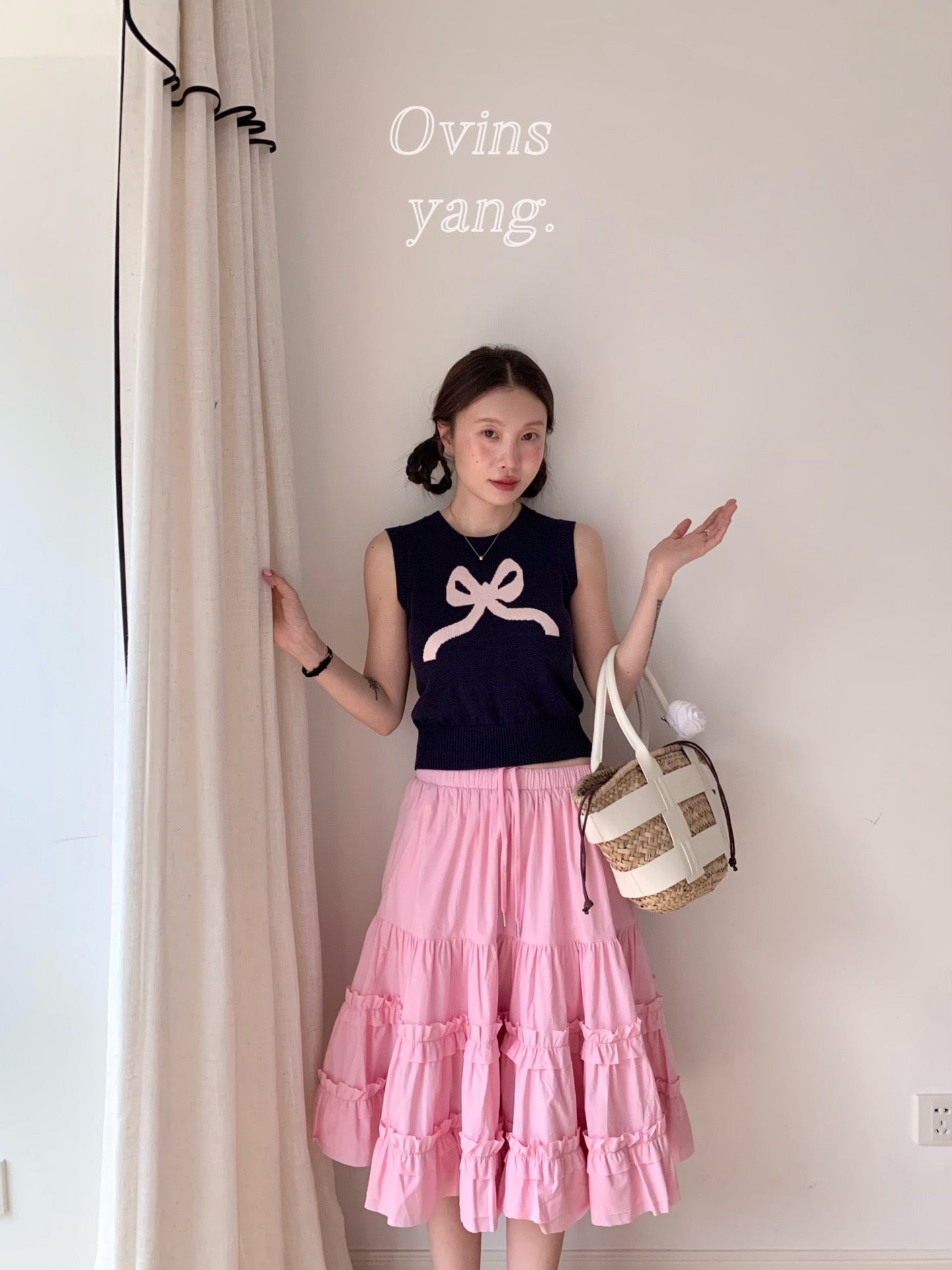 Ovins yang. Girly Sweet Bow knit Vest Sleeveless Top