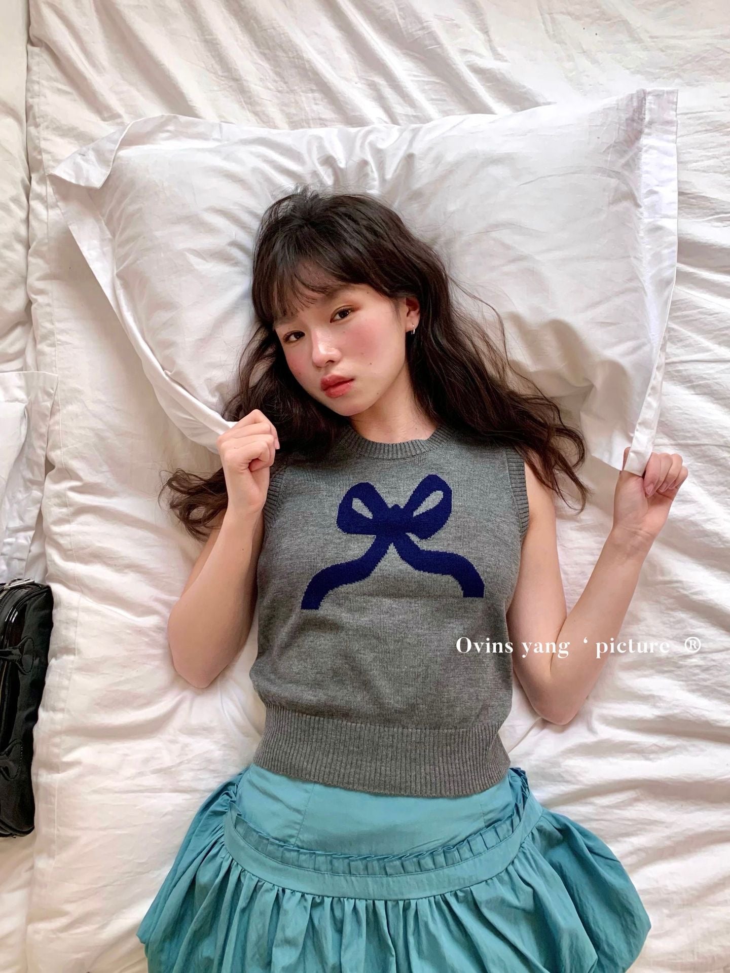 Ovins yang. Girly Sweet Bow knit Vest Sleeveless Top