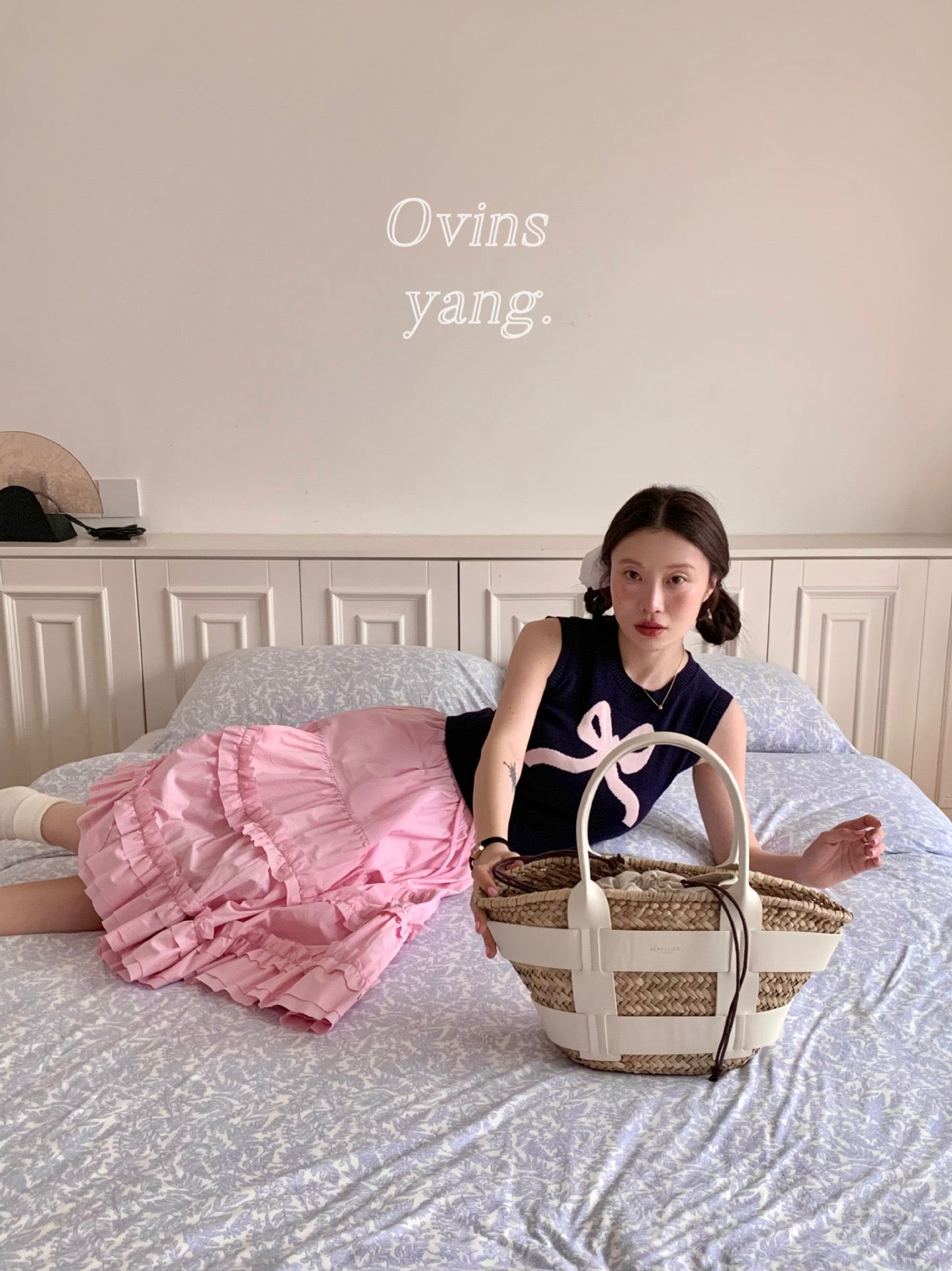 Ovins yang. Girly Sweet Bow knit Vest Sleeveless Top