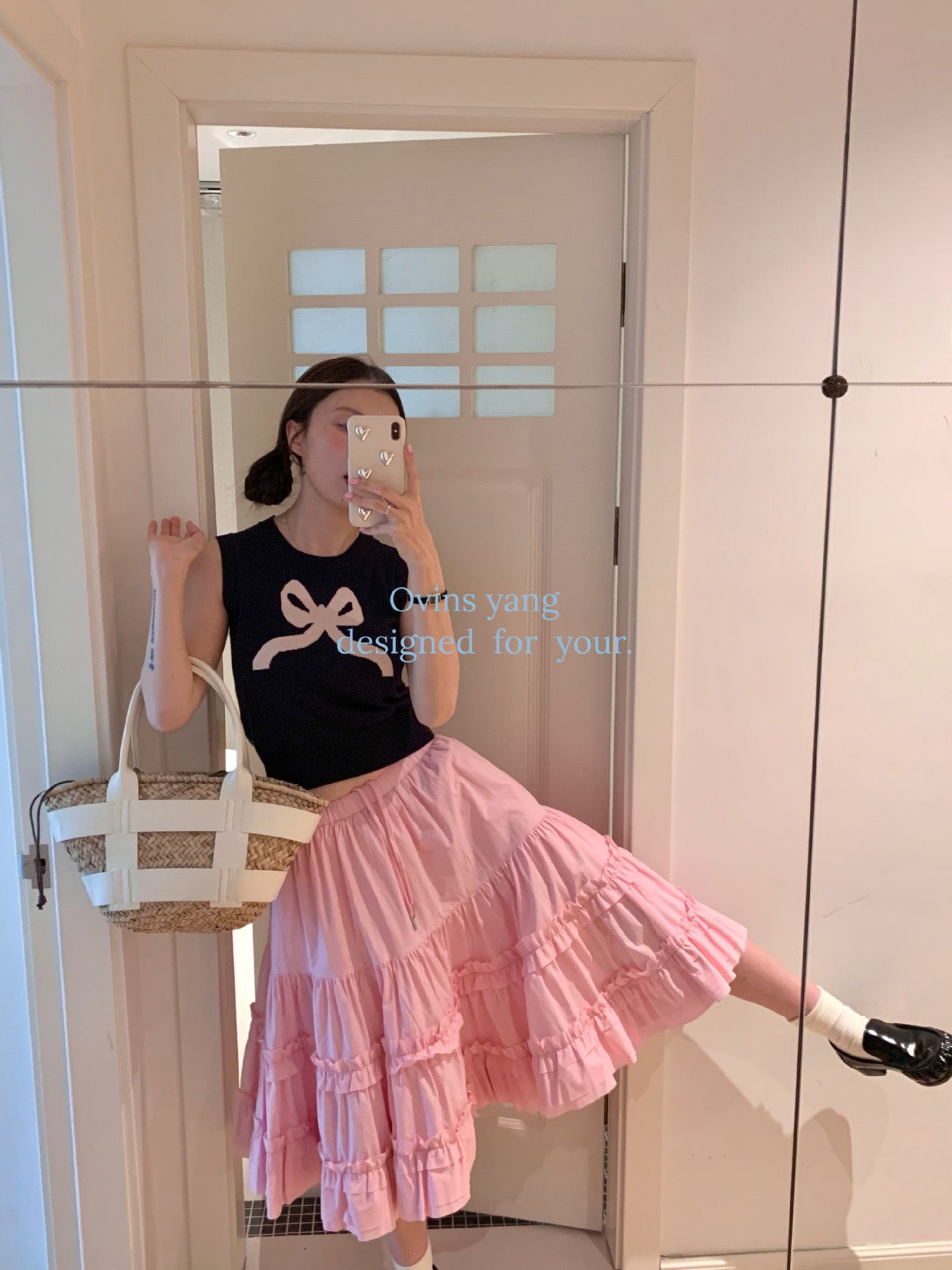 Ovins yang. Girly Sweet Bow knit Vest Sleeveless Top