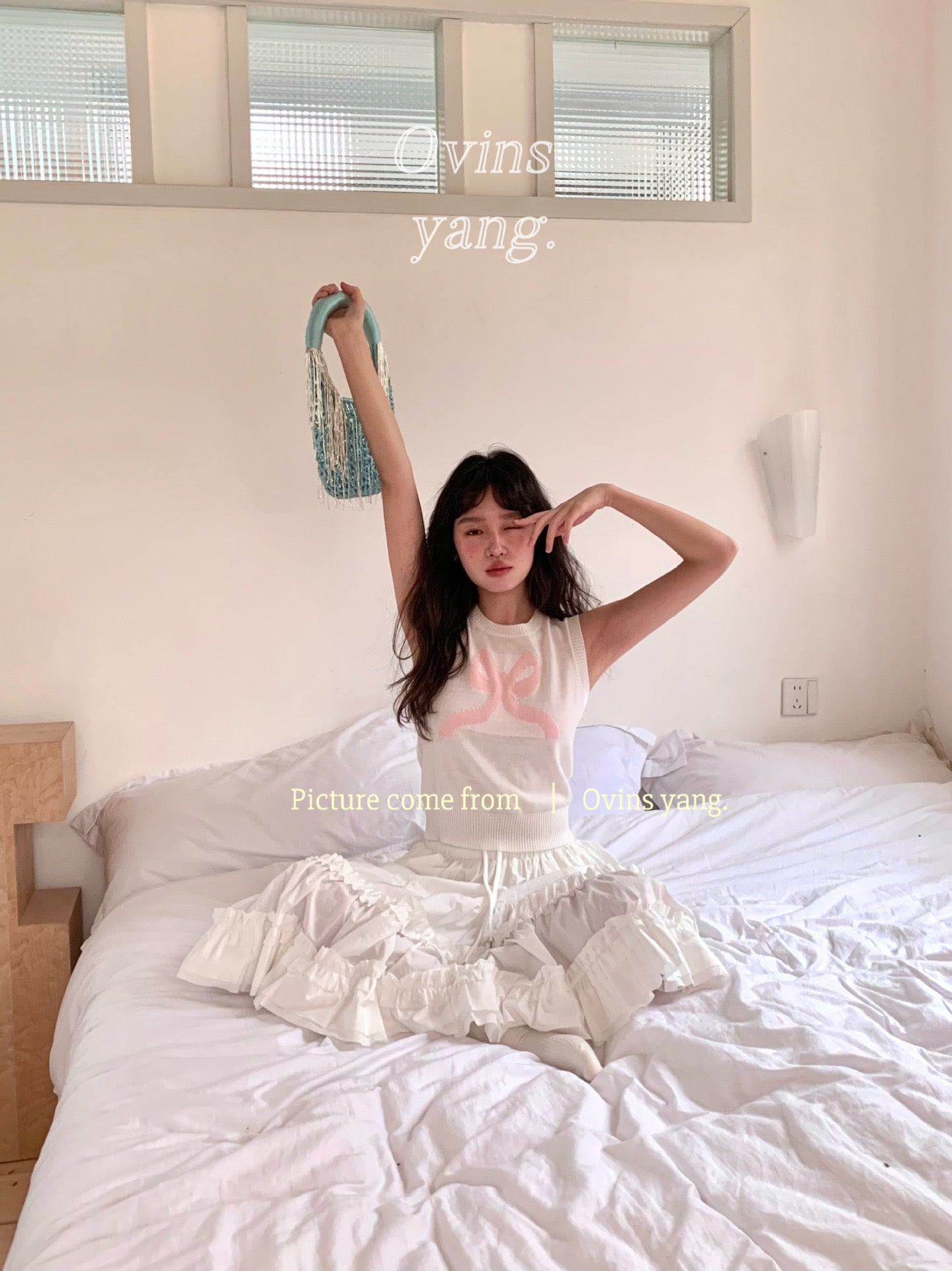 Ovins yang. Girly Sweet Bow knit Vest Sleeveless Top