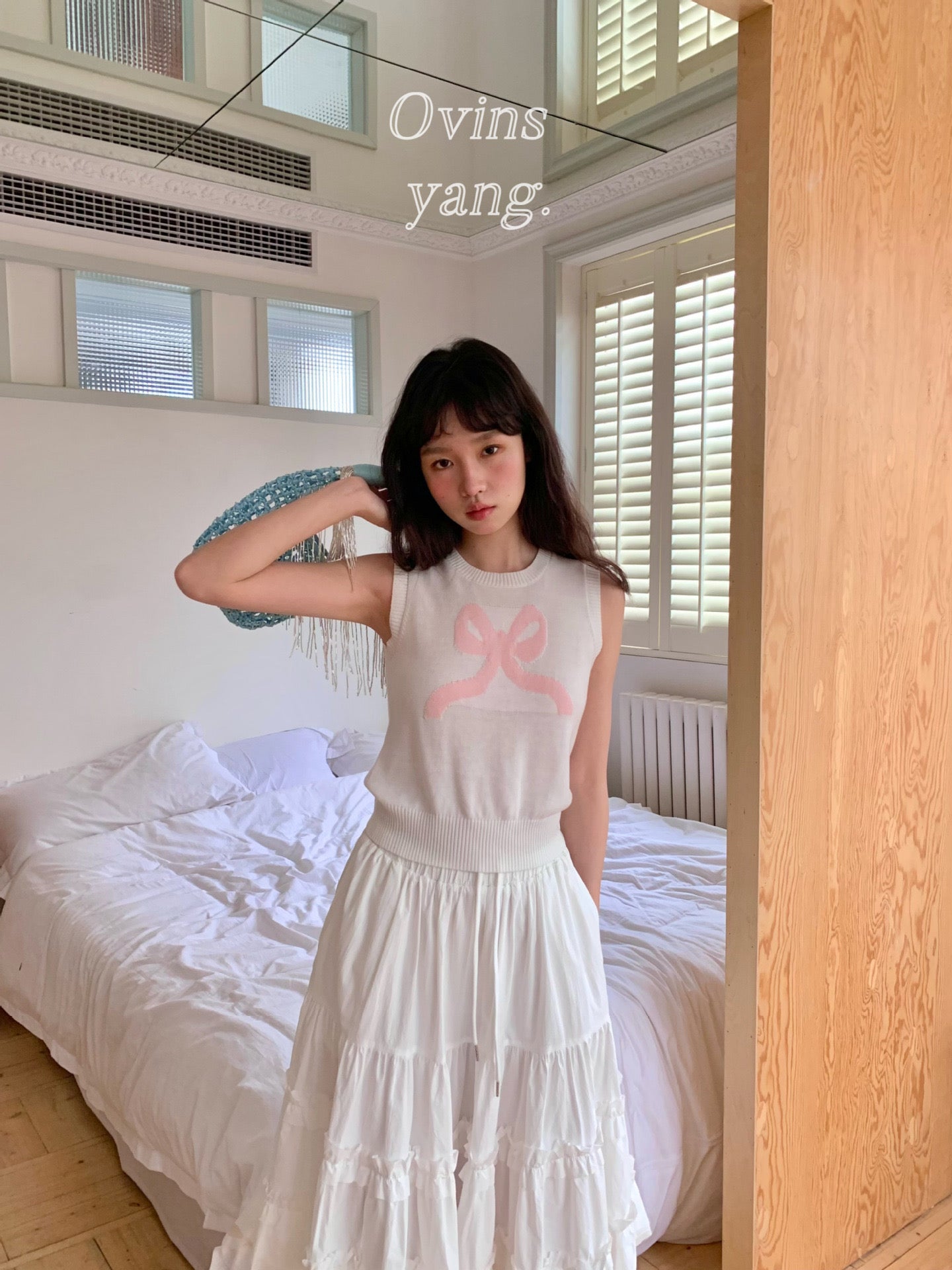 Ovins yang. Girly Sweet Bow knit Vest Sleeveless Top