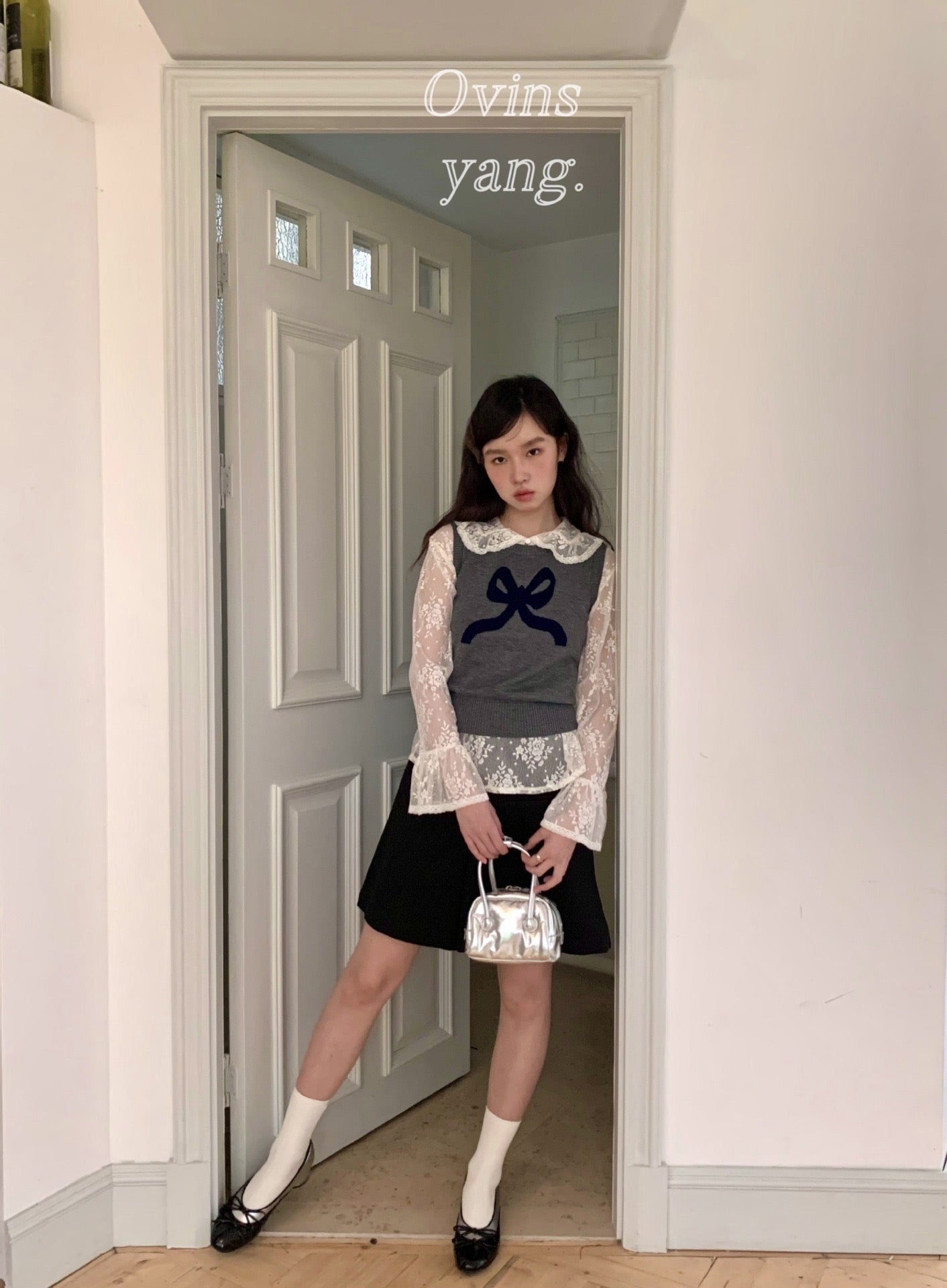 Ovins yang. Girly Sweet Bow knit Vest Sleeveless Top
