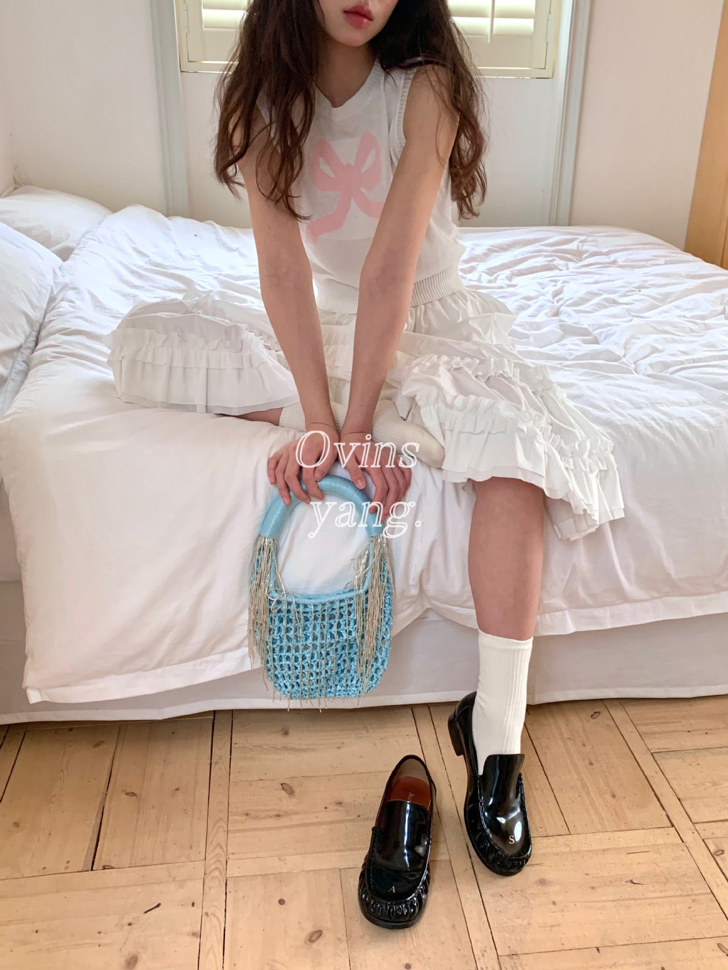 Ovins yang. Girly Sweet Bow knit Vest Sleeveless Top