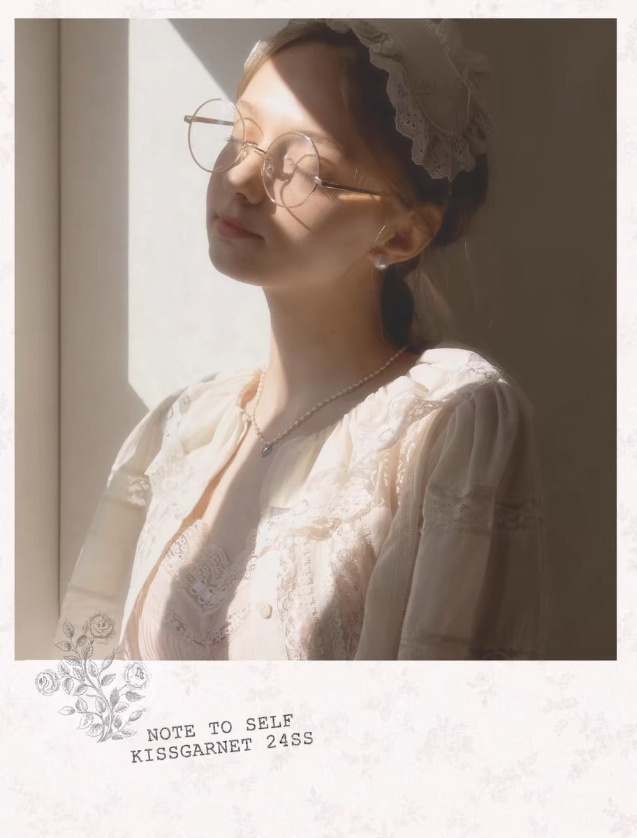 Kissgarnet. Original Design Rose Note Doll Style Girly Puff Sleeve Lace Dress