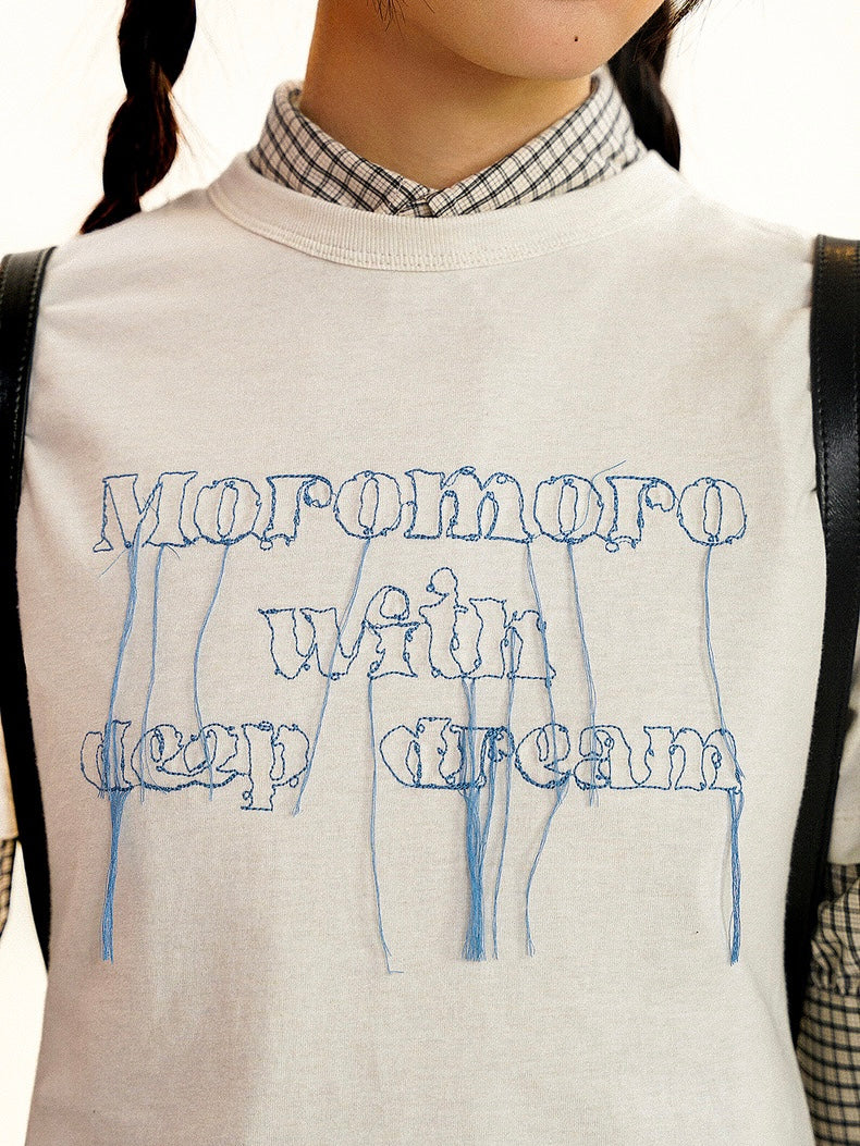Moromoro. Original Design Dream Embroidered Shirt Tassel Short T-shirt