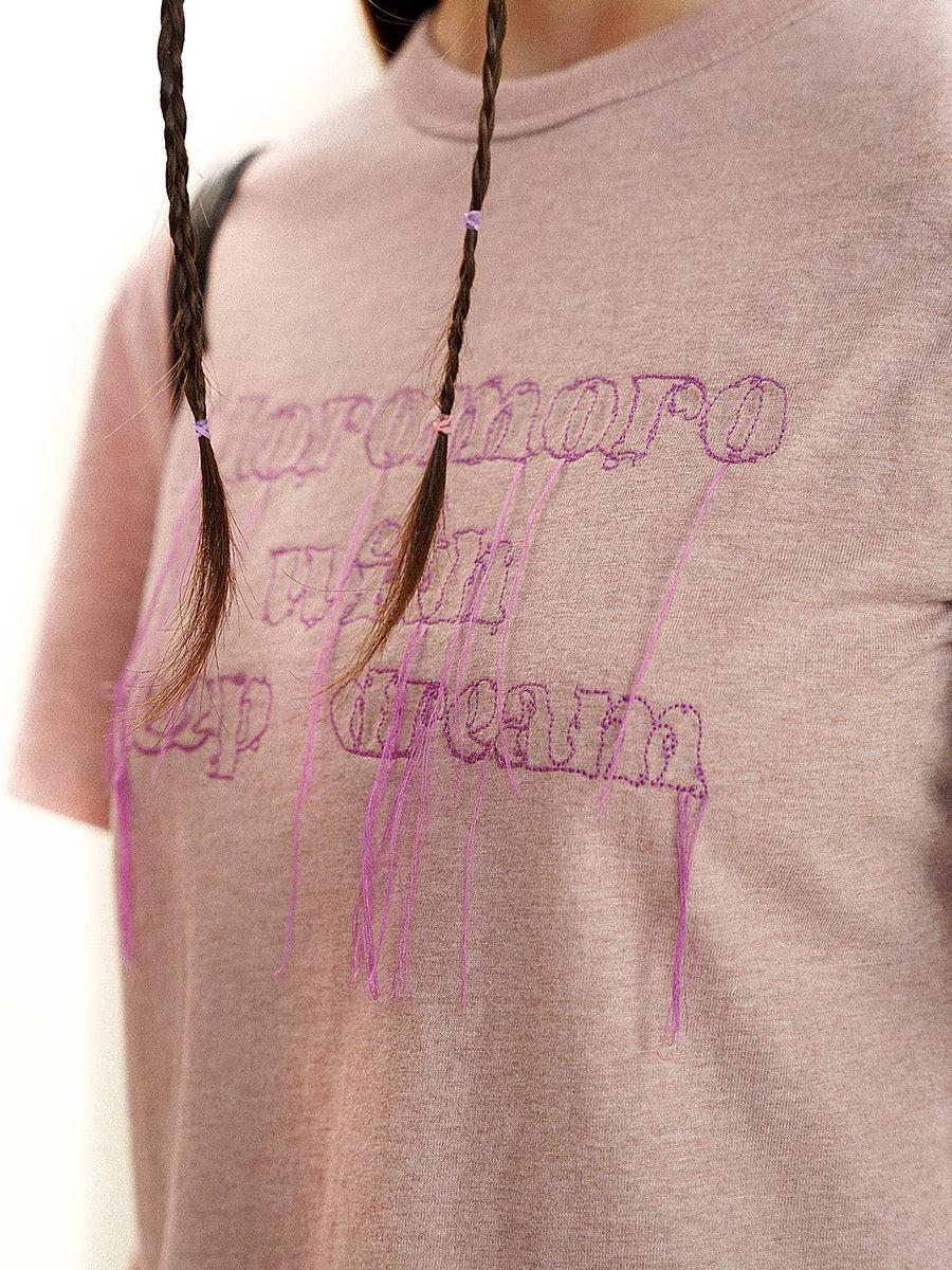 Moromoro. Original Design Dream Embroidered Shirt Tassel Short T-shirt