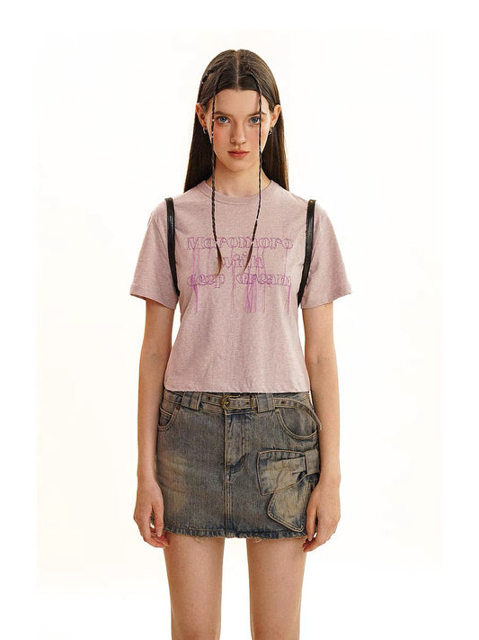 Moromoro. Original Design Dream Embroidered Shirt Tassel Short T-shirt
