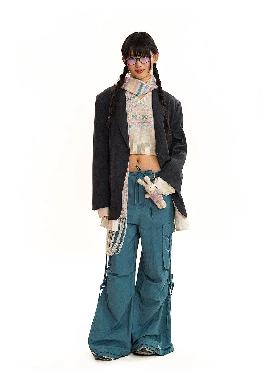 Moromoro. Original Design Multi-function Pocket Strapp Flared Casual Trousers