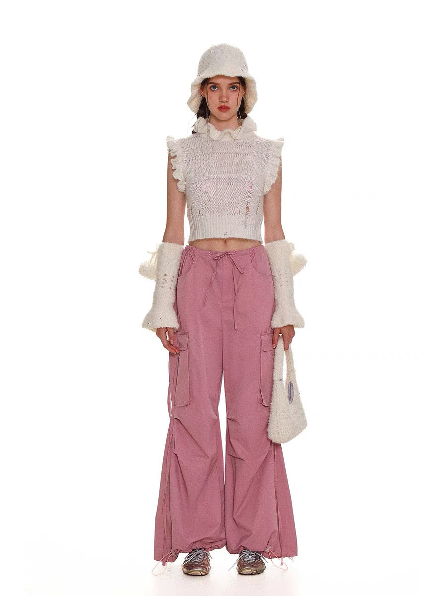 Moromoro. Original Design Multi-function Pocket Strapp Flared Casual Trousers