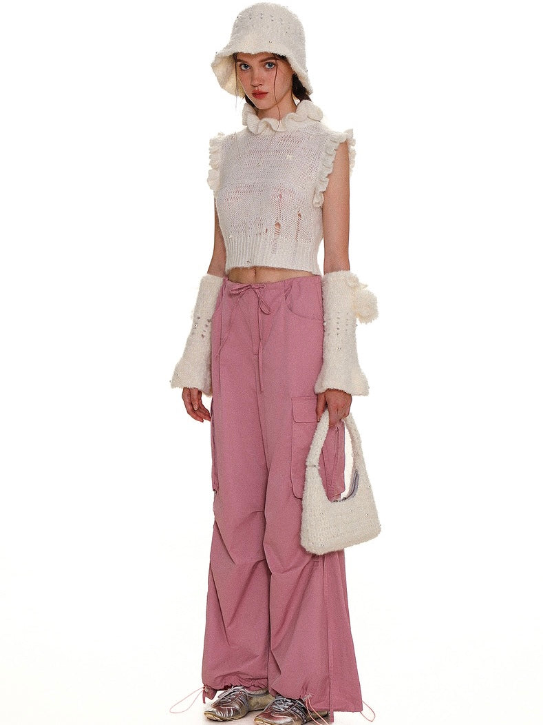 Moromoro. Original Design Multi-function Pocket Strapp Flared Casual Trousers