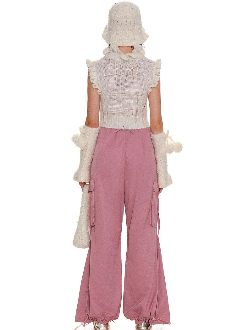 Moromoro. Original Design Multi-function Pocket Strapp Flared Casual Trousers