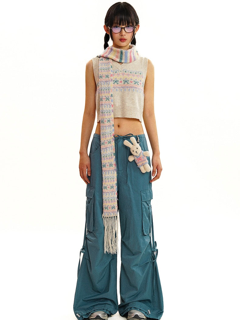 Moromoro. Original Design Multi-function Pocket Strapp Flared Casual Trousers