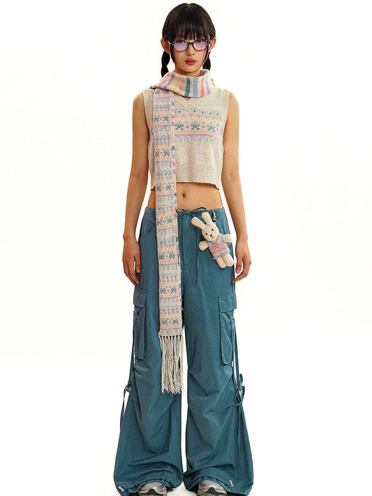 Moromoro. Original Design Multi-function Pocket Strapp Flared Casual Trousers