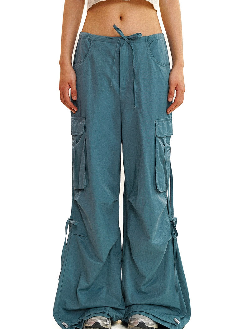 Moromoro. Original Design Multi-function Pocket Strapp Flared Casual Trousers