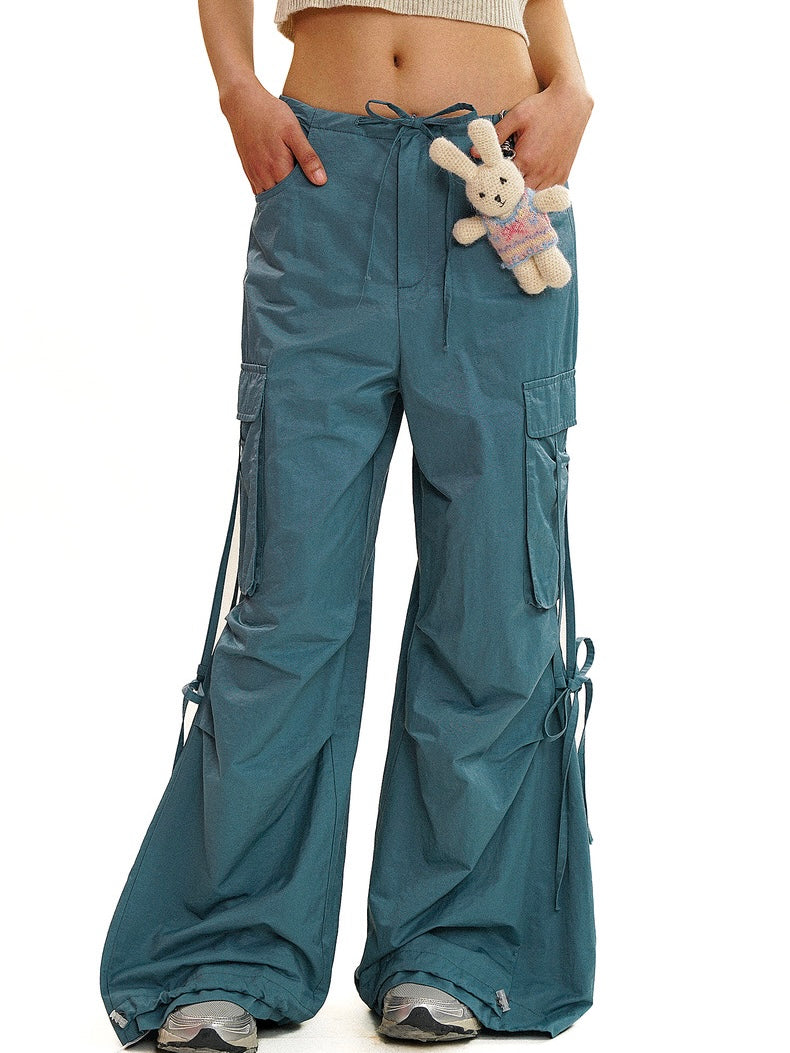 Moromoro. Original Design Multi-function Pocket Strapp Flared Casual Trousers