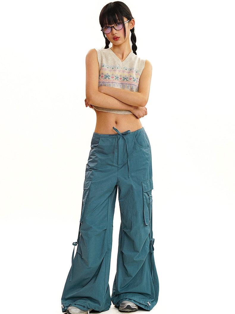 Moromoro. Original Design Multi-function Pocket Strapp Flared Casual Trousers