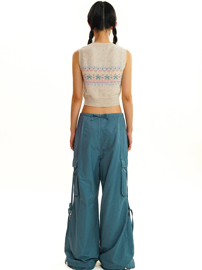 Moromoro. Original Design Multi-function Pocket Strapp Flared Casual Trousers