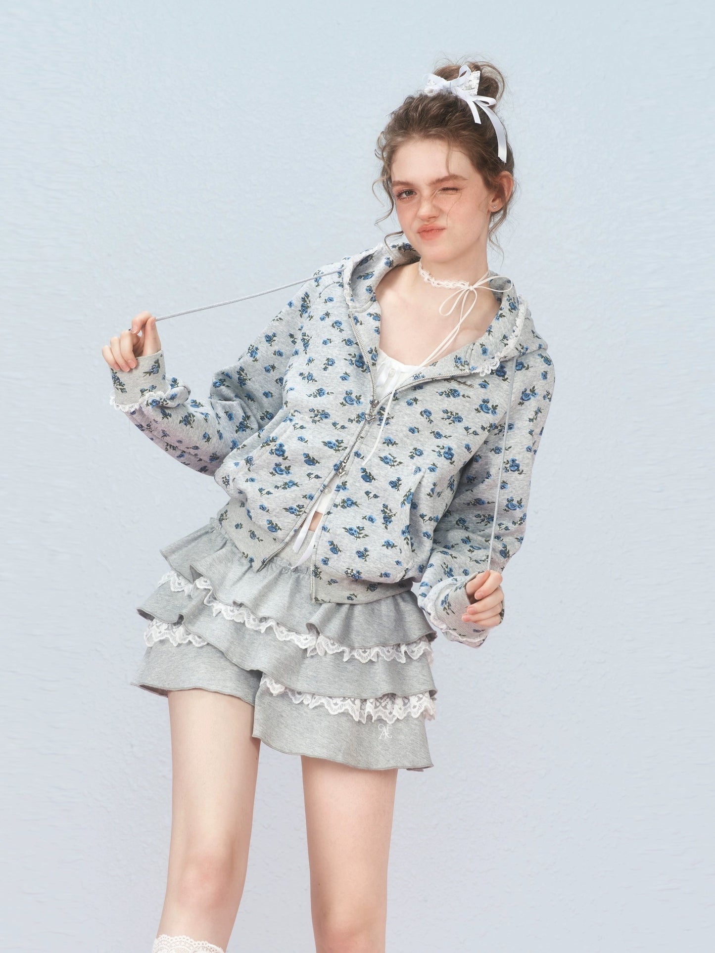 AYF. Original Design Floral Off-shoulder Hoodie