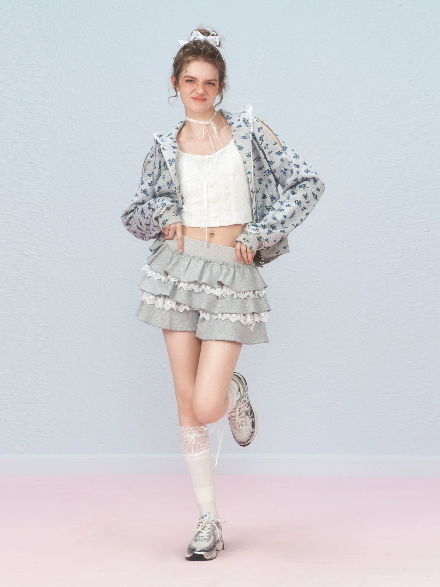 AYF. Original Design Floral Off-shoulder Hoodie