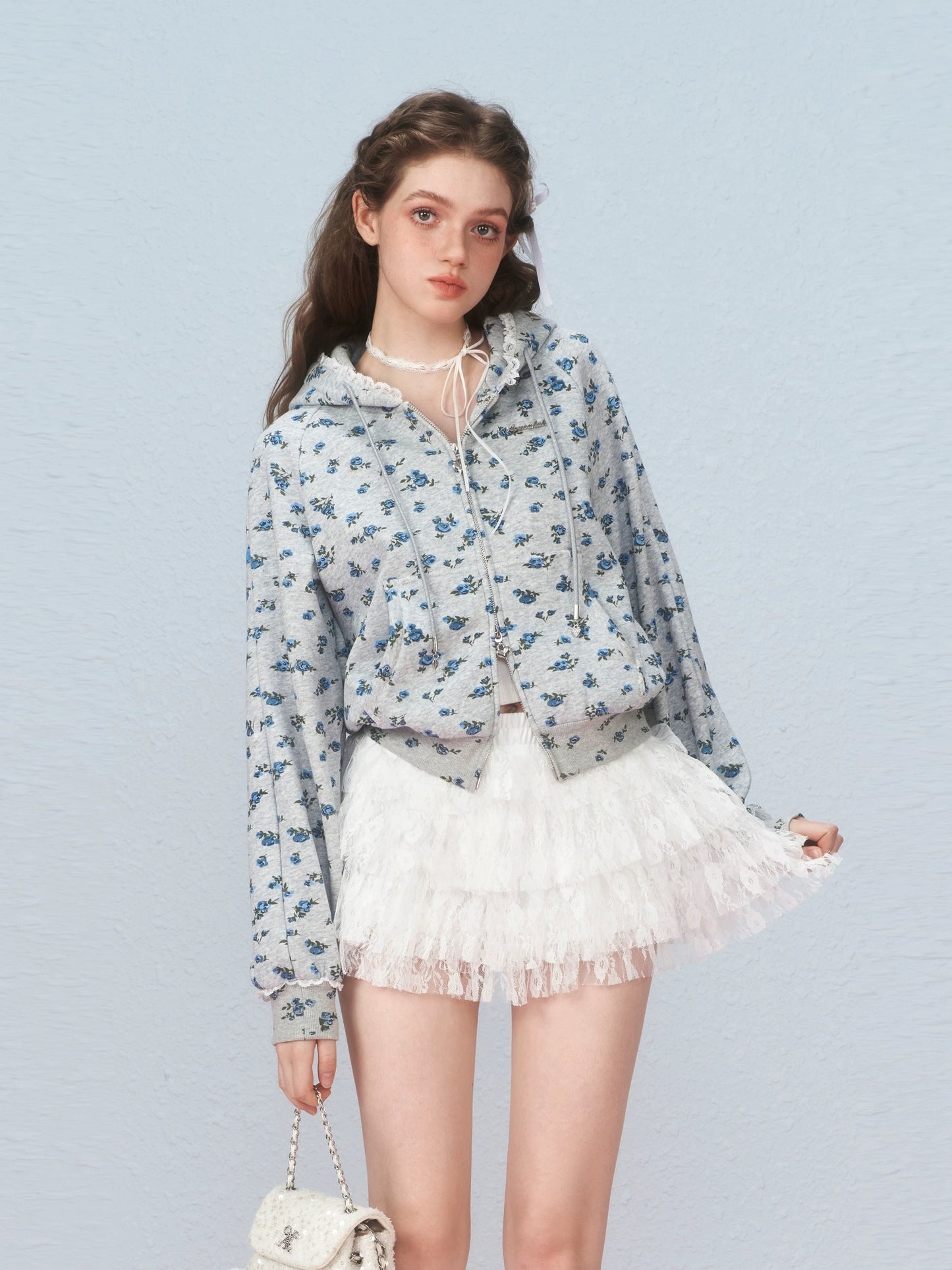 AYF. Original Design Floral Off-shoulder Hoodie